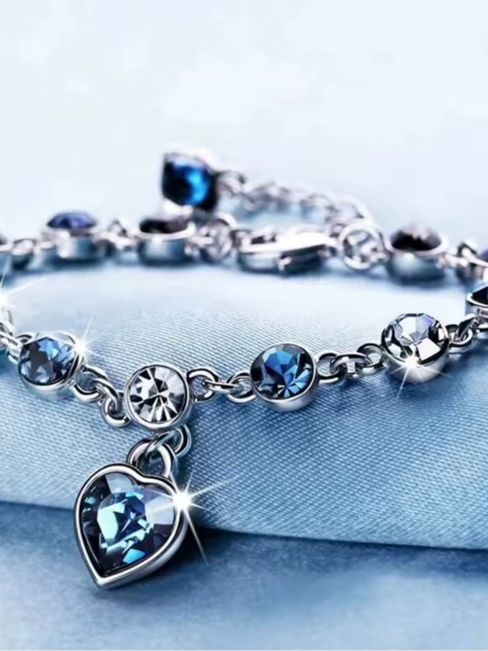 Heart Charm Blue Crystal Bracelet - new
